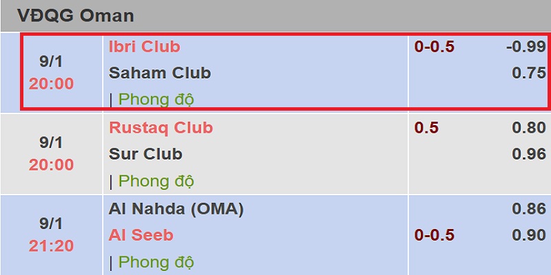 Thông tin kèo Ole777 phát hành trong trận Ibri Club vs Saham Club